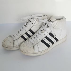 Adidas pro model hi top sneakers in white leather